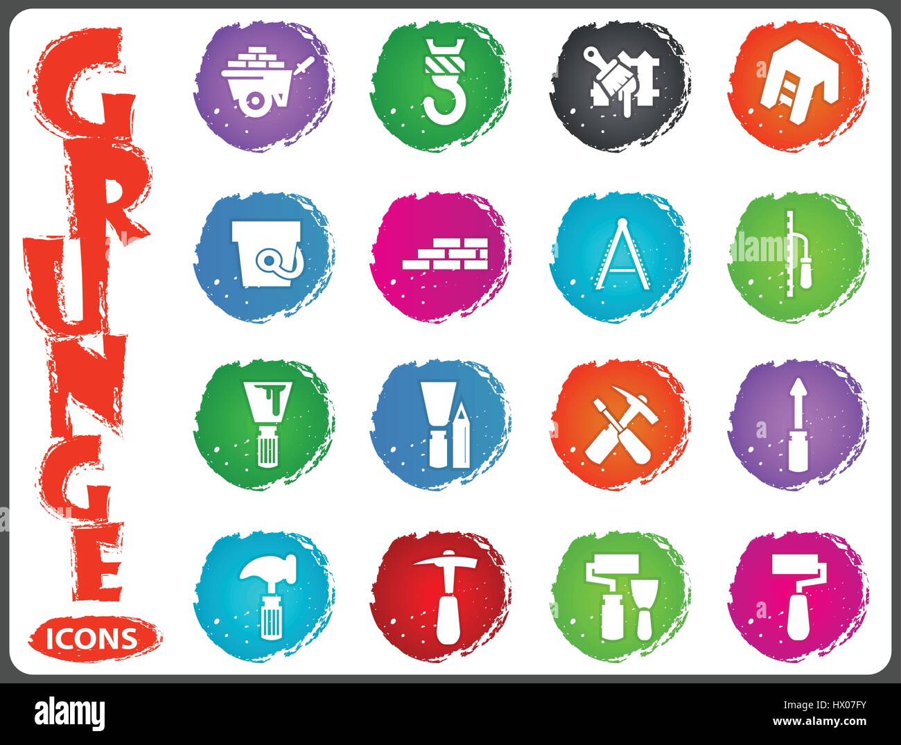 Work tools icon set for web sites and user interface in grunge style Stock Vector