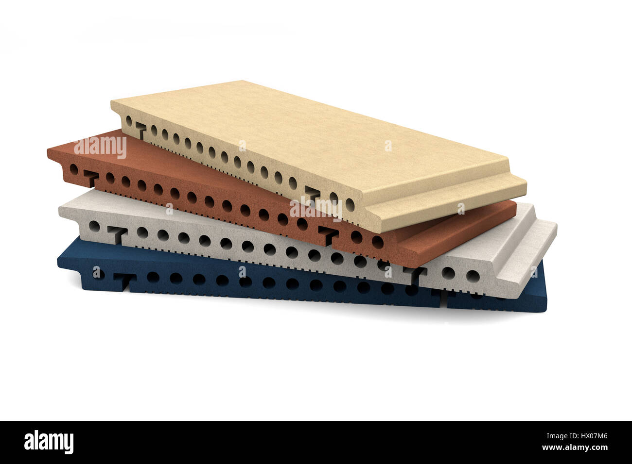 Terracotta matt tiles for ventilated facade cladding isolated on white background. 3d illustration Stock Photo