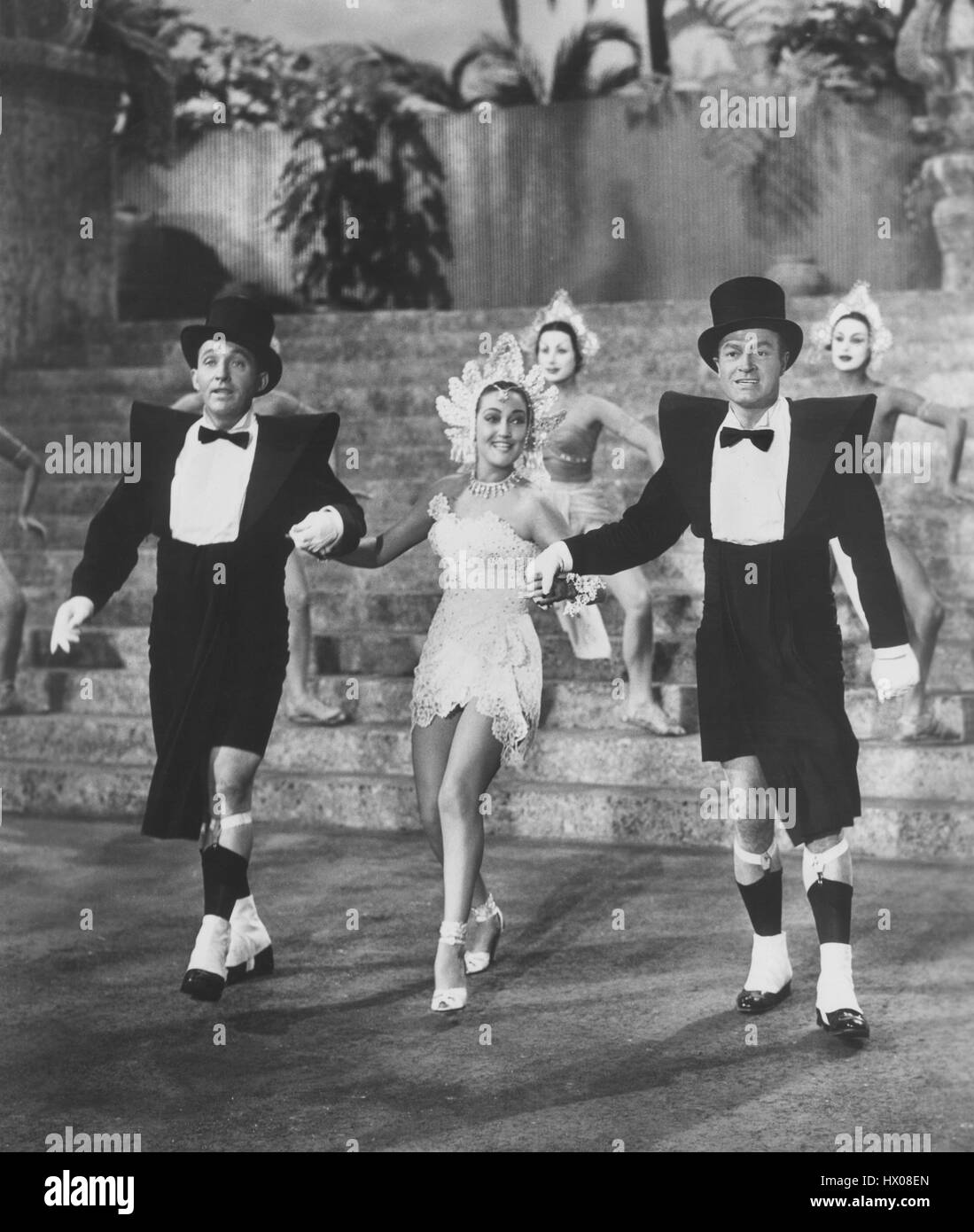 Bing Crosby, Dorothy Lamour, Bob Hope, on-set of the Film, 'Road to Bali', 1952 Stock Photo