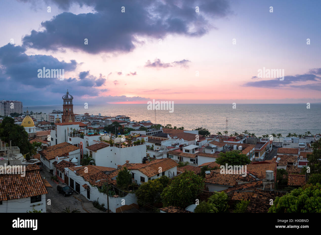 Aerial view of downtown Puerto Vallarta at sunset - Puerto Vallarta, Jalisco, Mexico Stock Photo