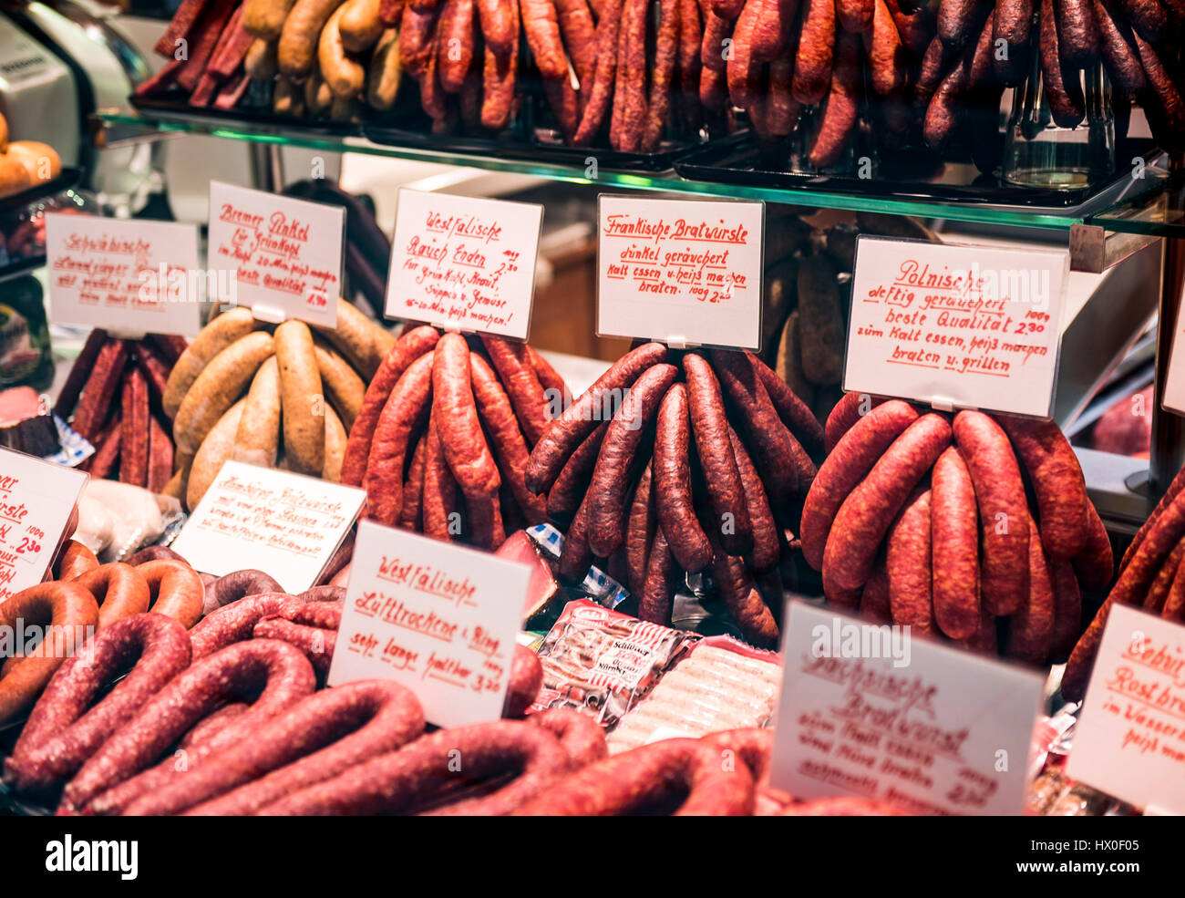 German Sausages, Shop Window Stock Photo