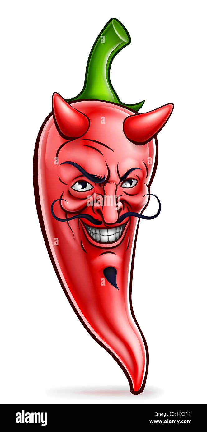 Devil red chilli pepper cartoon character mascot Stock Photo