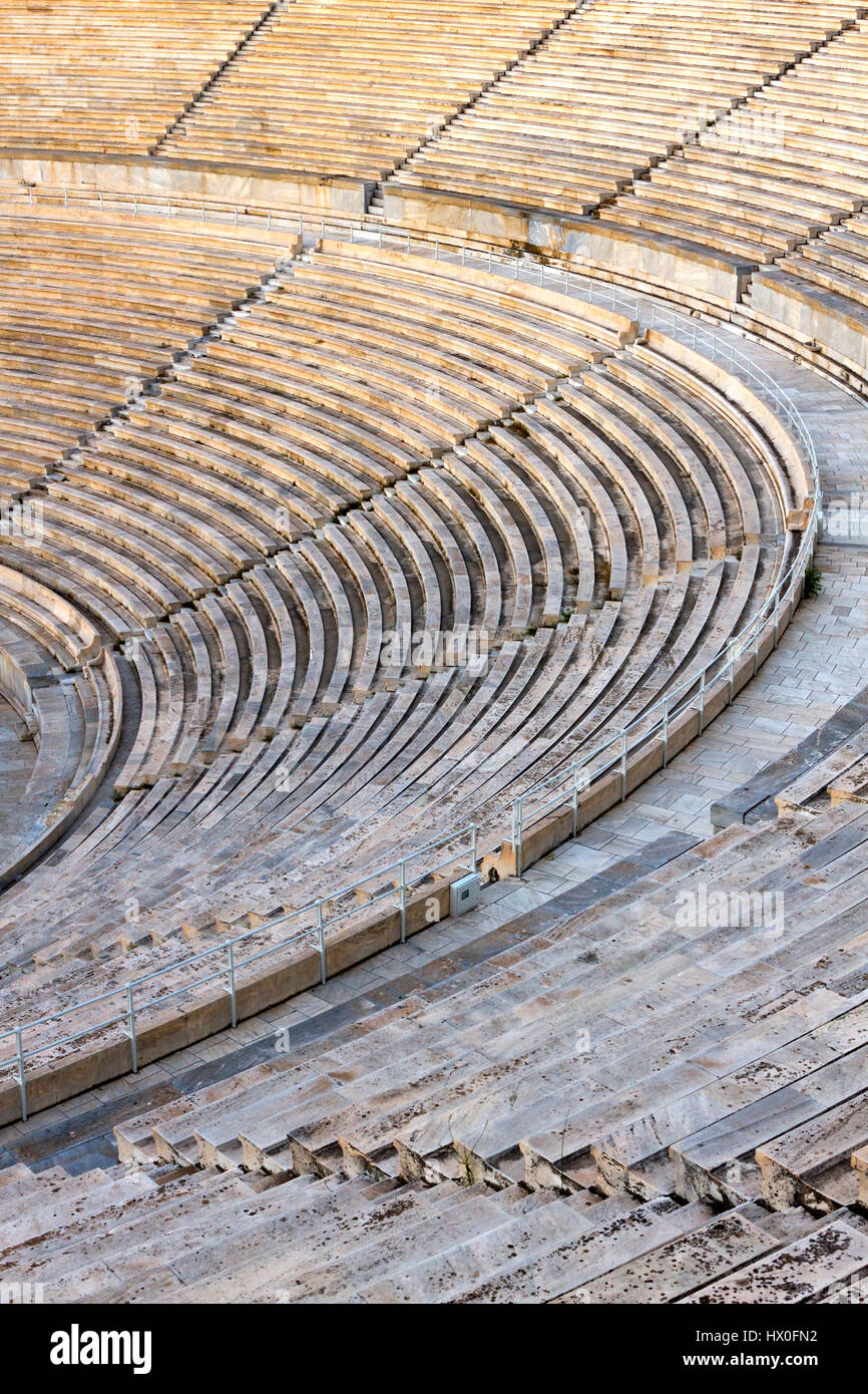 Partial view of the Panathenaic Stadium, also known as Kallimarmaro in Athens, Greece. It is the only stadium worldwide to be entirely built of marble. Stock Photo