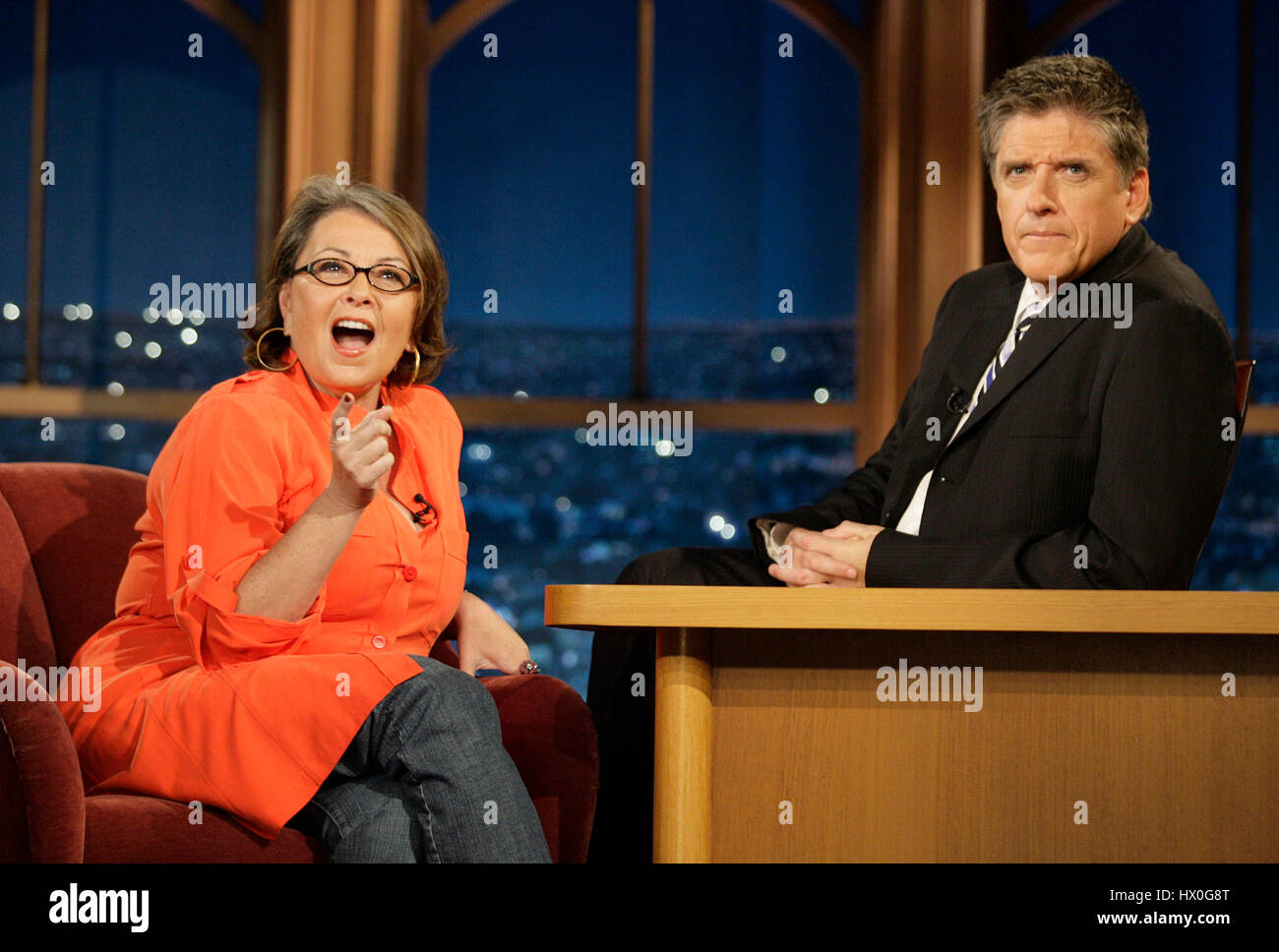 Roseanne Barr during a segment of 'The Late Late Show with Craig Ferguson'  at CBS Television City on April 3, 2008 in Los Angeles, California. Photo  by Francis Specker Stock Photo - Alamy, image size:1300x968