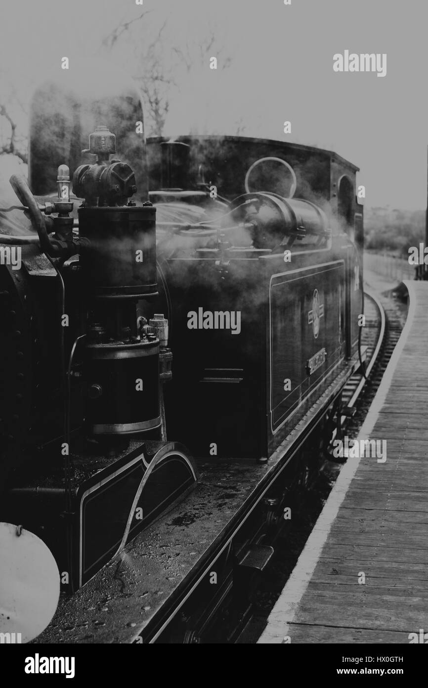Old Fashioned Black & White Steam Train at platform Stock Photo - Alamy