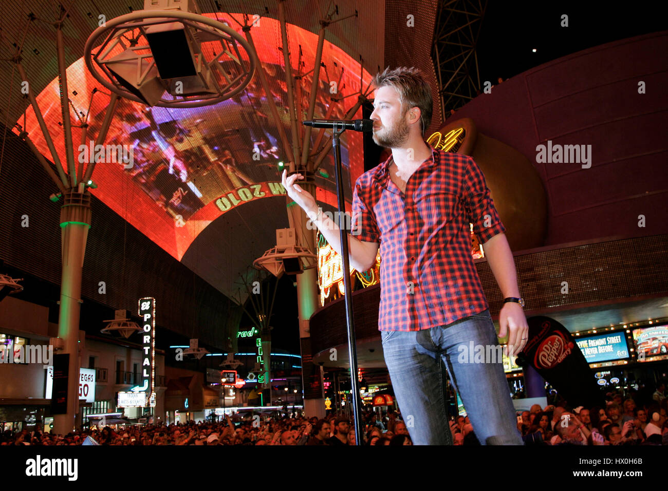 Lady Antebellum with Charles Kelley perform on Fremont Street in Las Vegas, Nevada on April 16, 2010. Photo by Francis Specker Stock Photo