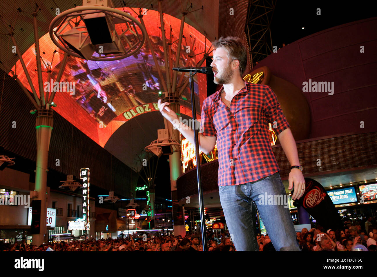 Lady Antebellum with Charles Kelley perform on Fremont Street in Las Vegas, Nevada on April 16, 2010. Photo by Francis Specker Stock Photo