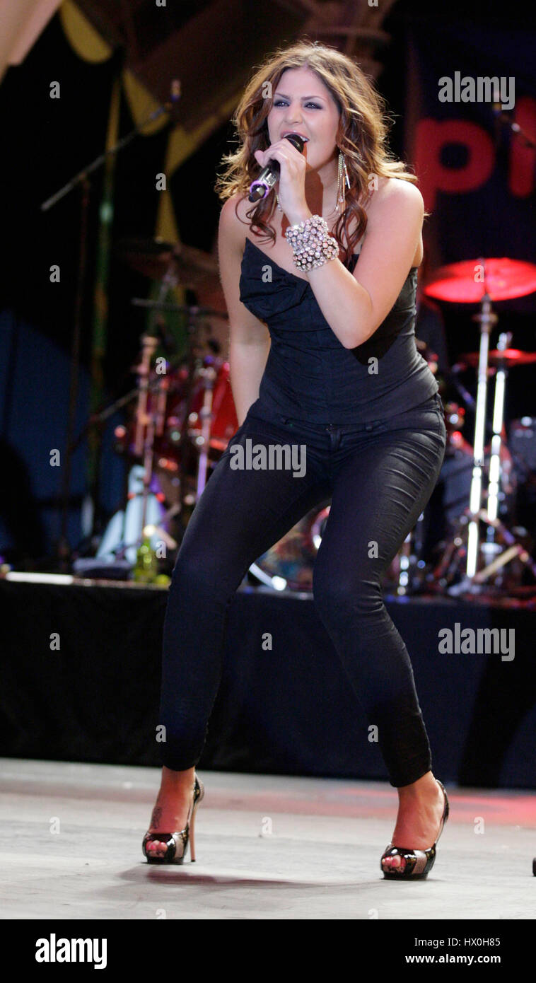 Lady Antebellum with Hillary Scott  performs on Fremont Street in Las Vegas, Nevada on April 16, 2010. Photo by Francis Specker Stock Photo
