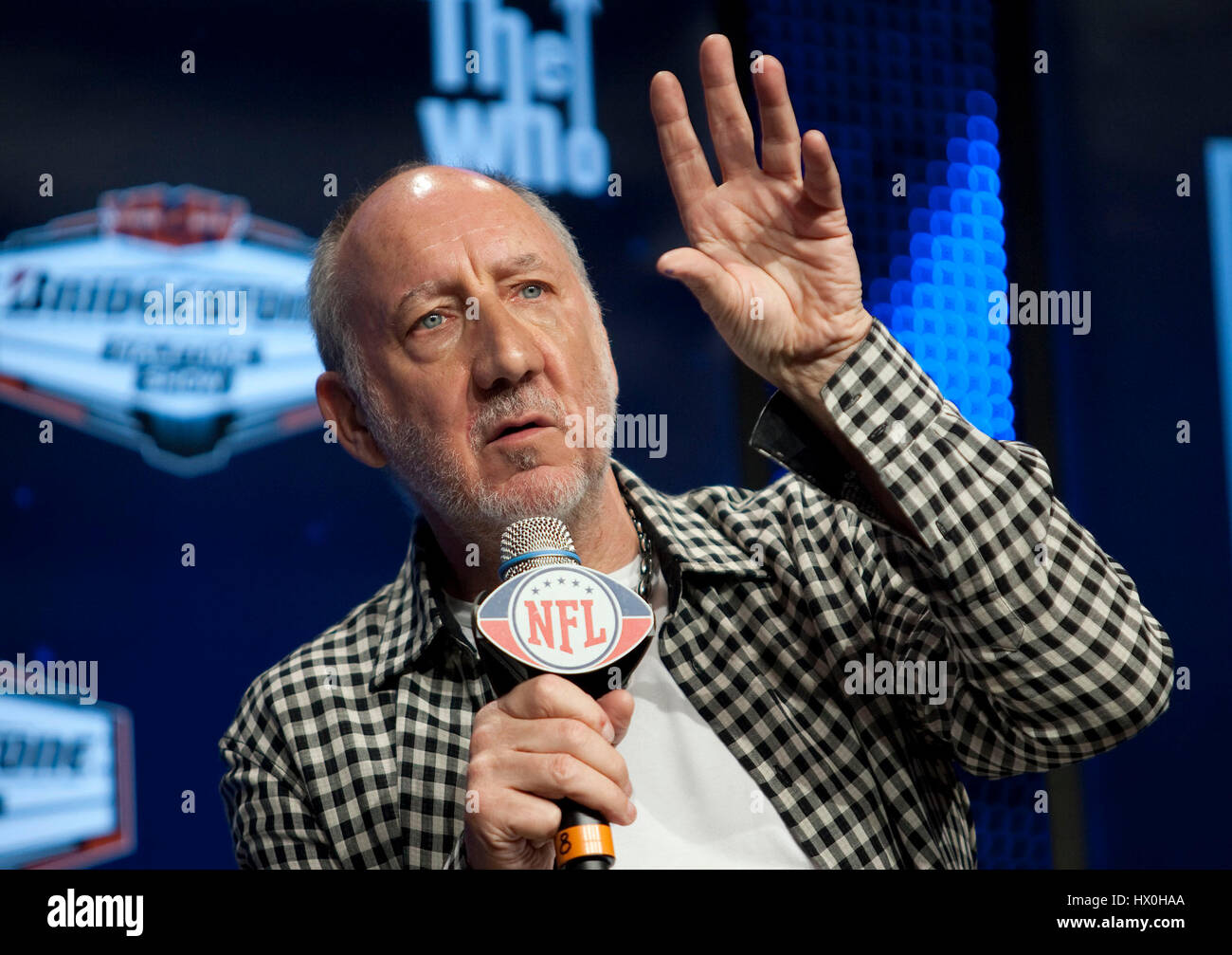 Pete Townshend of the Who at a Super Bowl Press Conference for the Half-time show on February 4,  2010 in Fort Lauderdale, Florida. Photo by Francis Specker Stock Photo