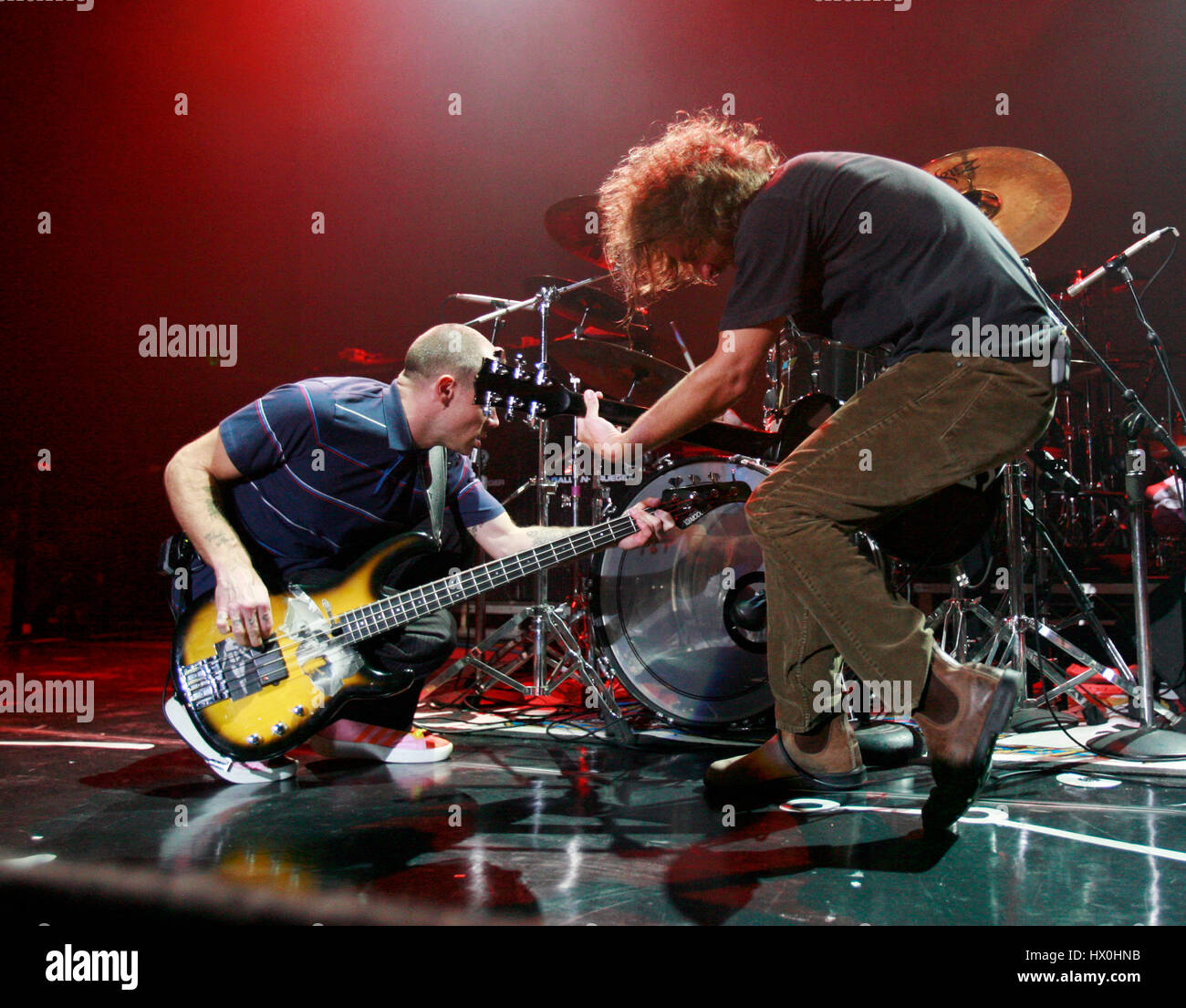 Eddie Vedder, right, performs with Flea of the Red Hot Chili Peppers in