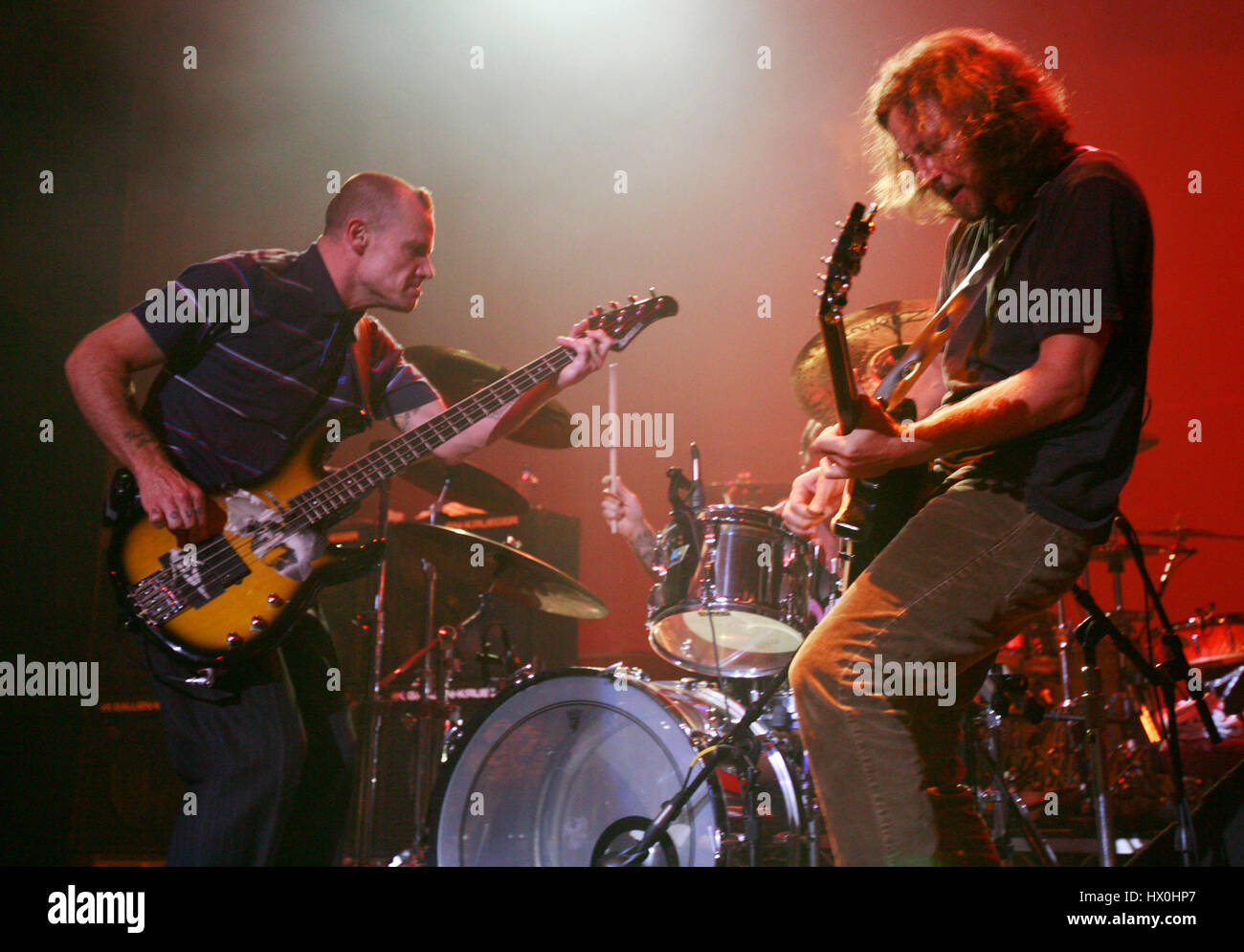 Eddie Vedder, right, performs with Flea of the Red Hot Chili Peppers in