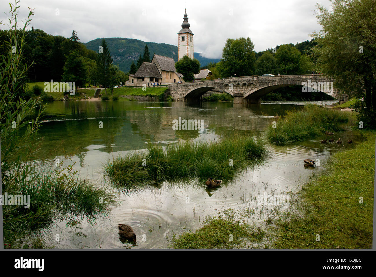 The church dedicated to John the Baptist in Ribcev Laz on the Bohinj ...