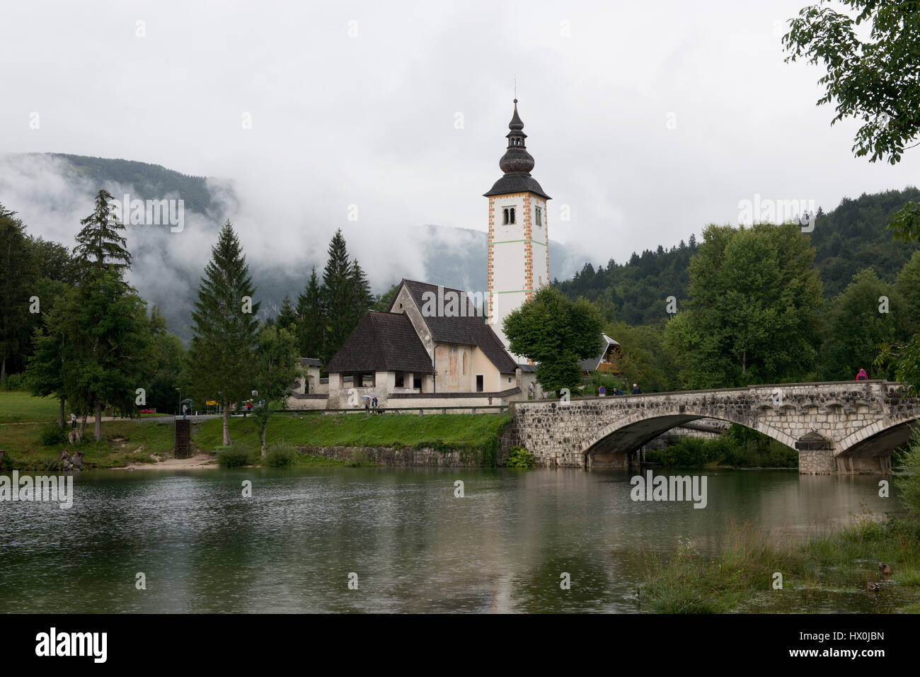 The church dedicated to John the Baptist in Ribcev Laz on the Bohinj ...