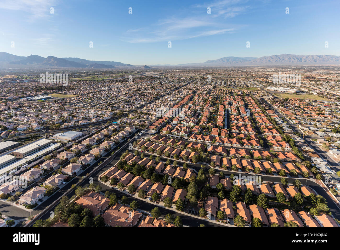 Aerial view of suburban neighborhood sprawl in Las Vegas, Nevada. Stock Photo