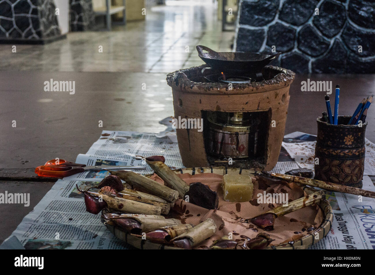 canting, hot wax on fire and blue pencil for batik processing tools ...