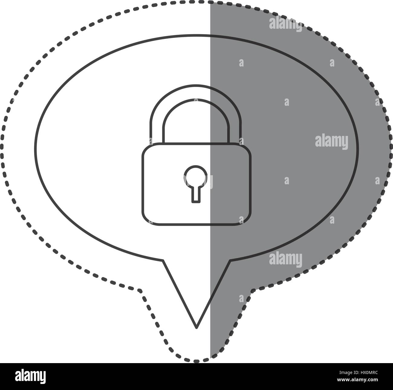 sticker of monochrome contour of oval speech with padlock icon Stock ...