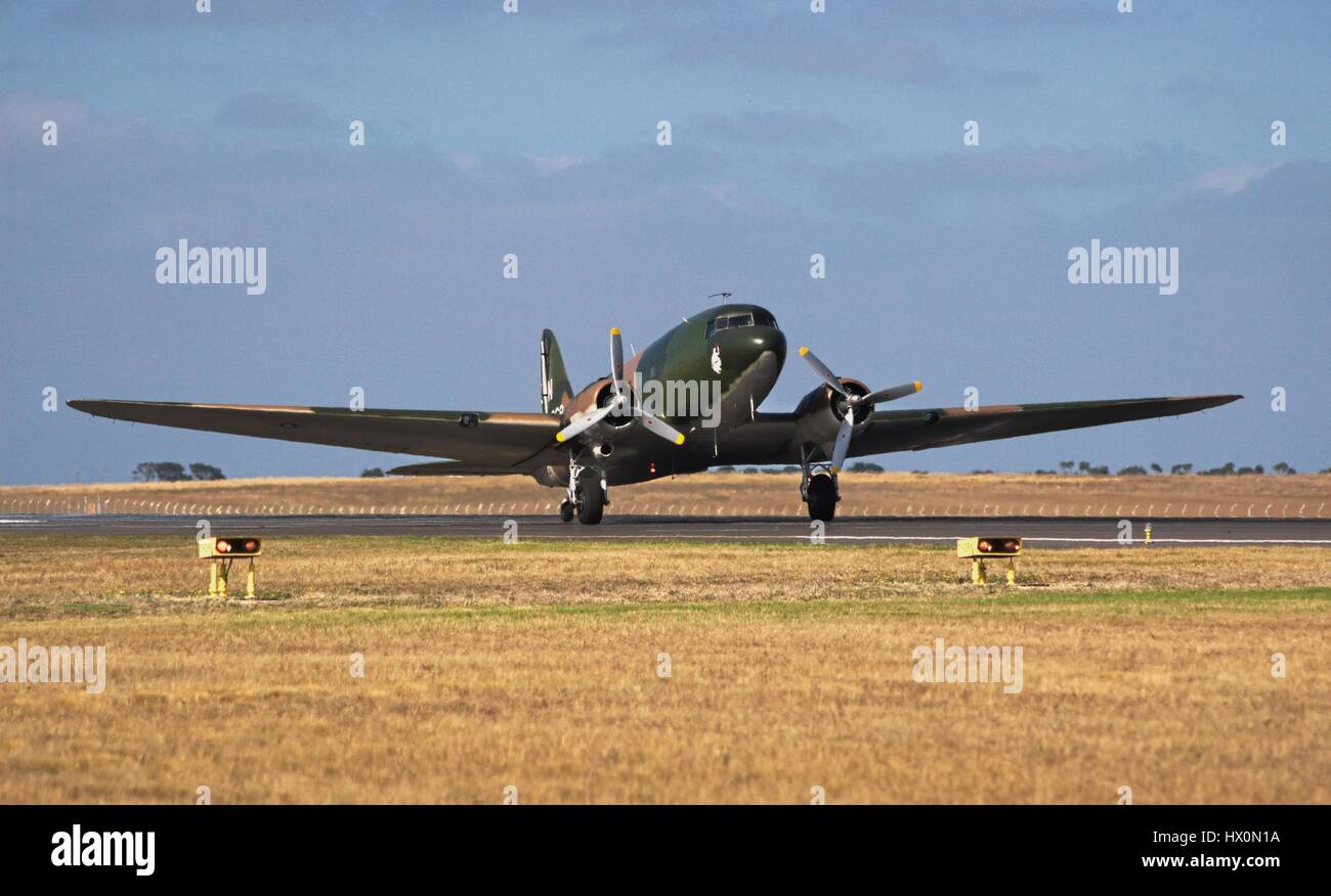 Restored DCon the runway at Avalon airshow, 2017. Stock Photo