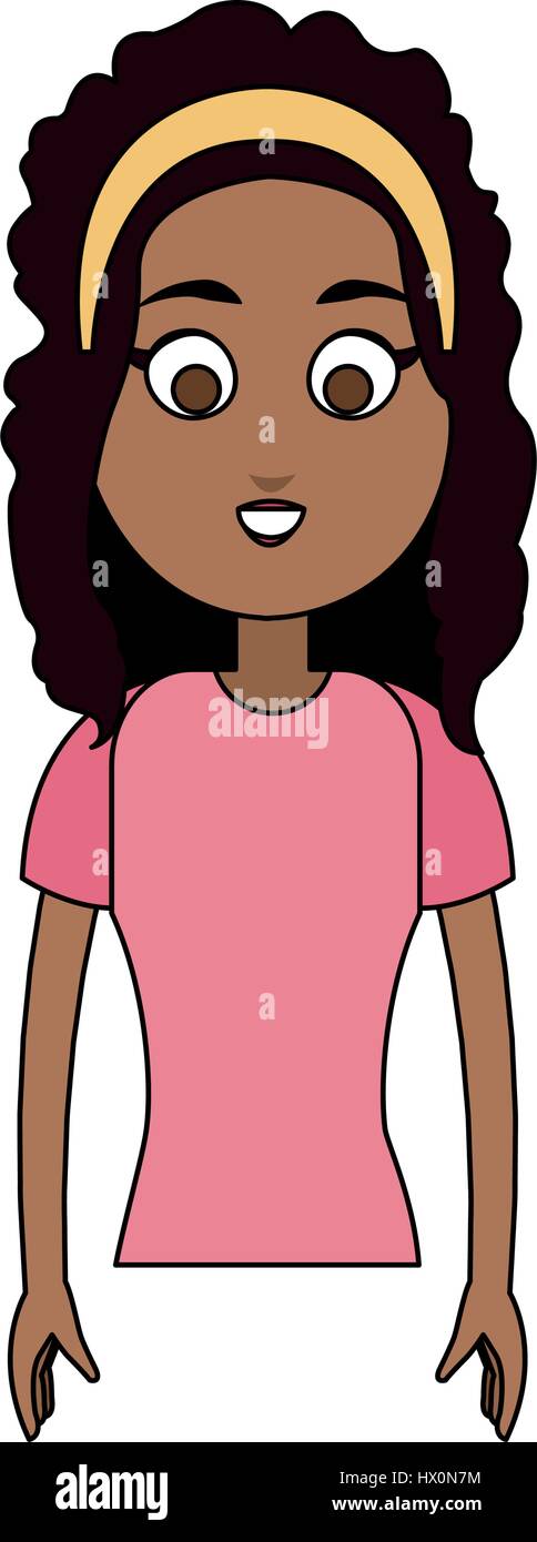 happy dark skin young pretty woman cartoon icon image vector ...