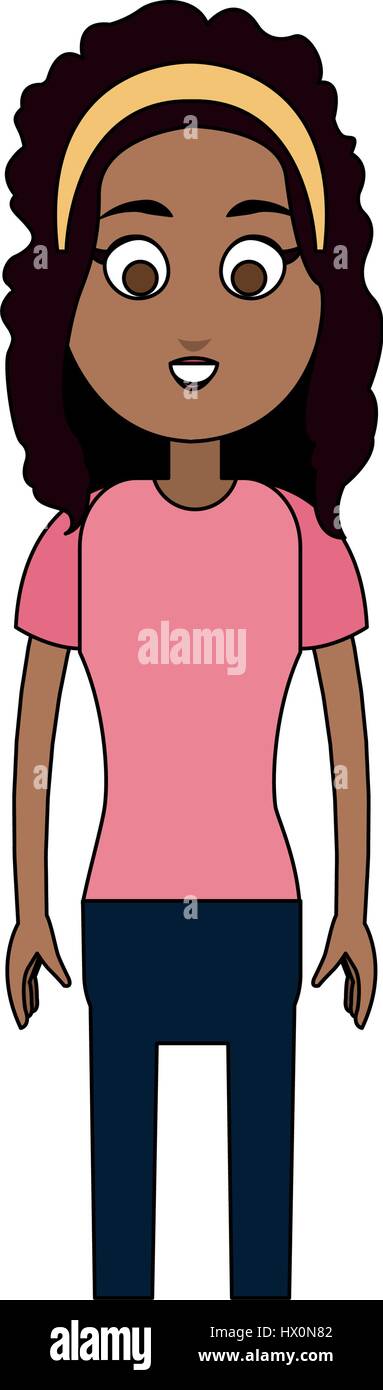 happy dark skin young pretty woman cartoon icon image vector ...