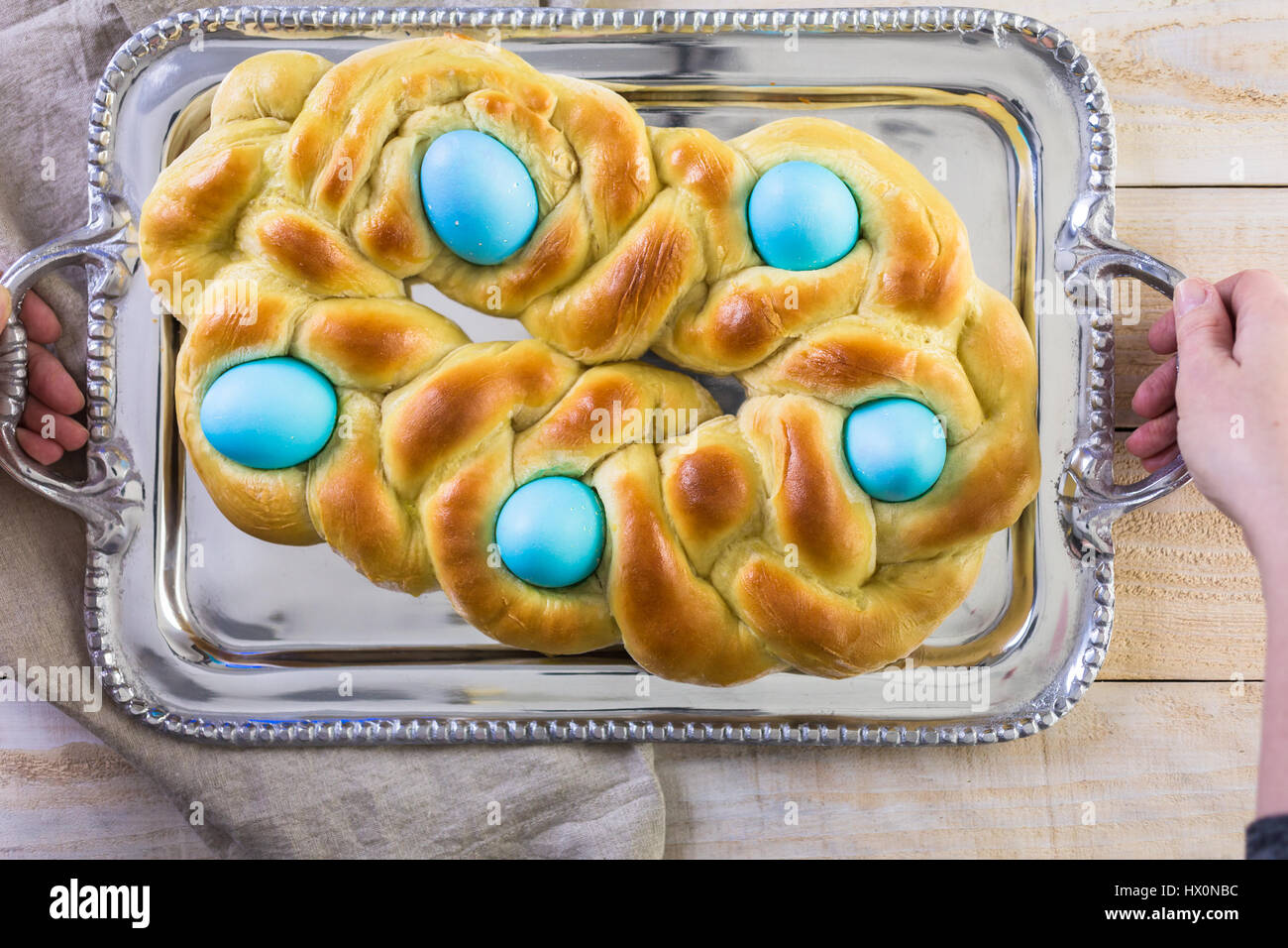 Home made Italian Easter bread with organic blue eggs Stock Photo - Alamy