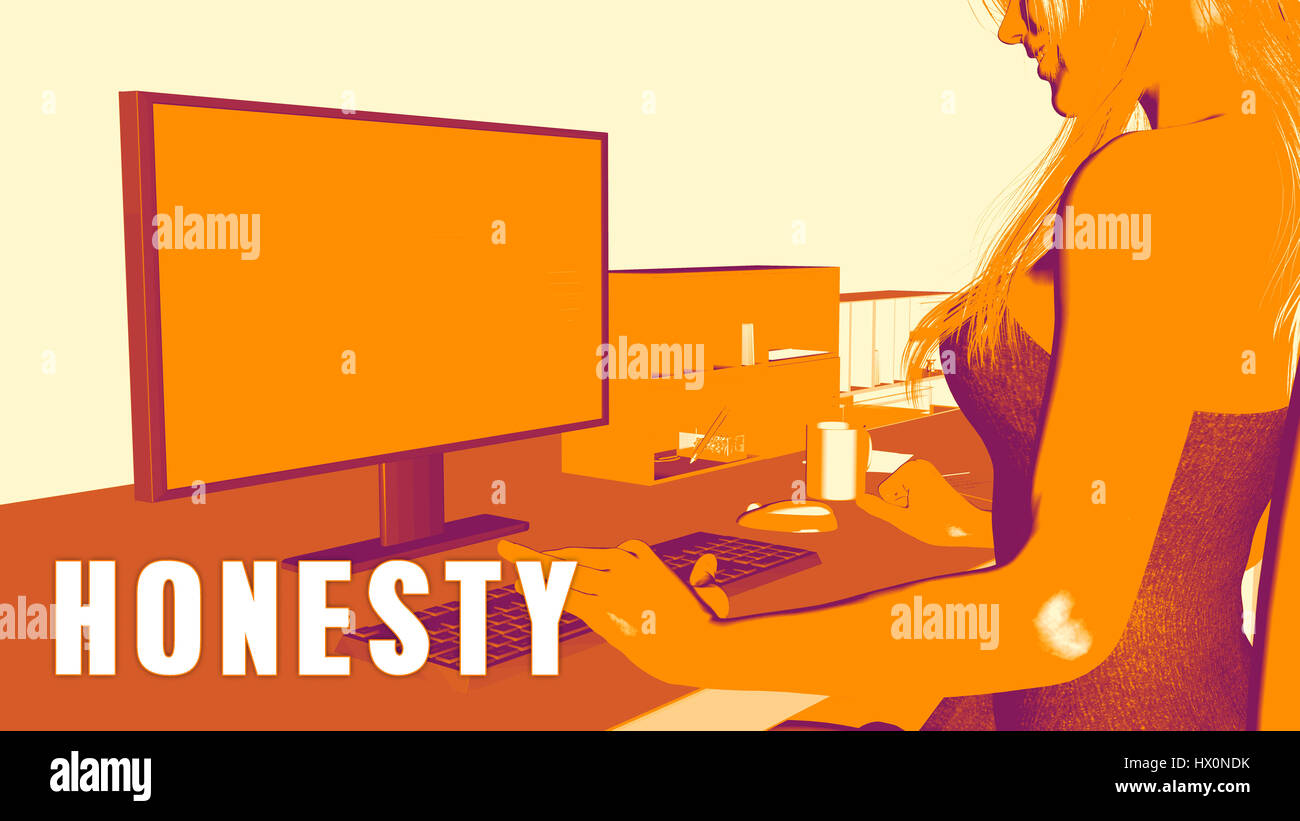 Honesty Concept Course with Woman Looking at Computer Stock Photo - Alamy