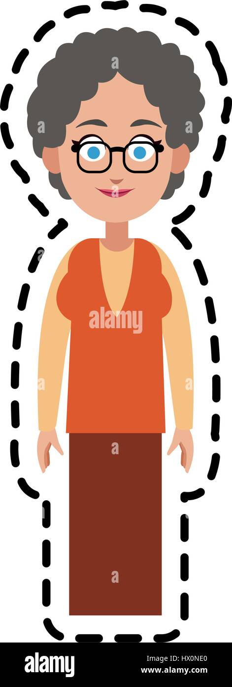 Happy Elderly Woman With Short Curly Hair Cartoon Icon Image