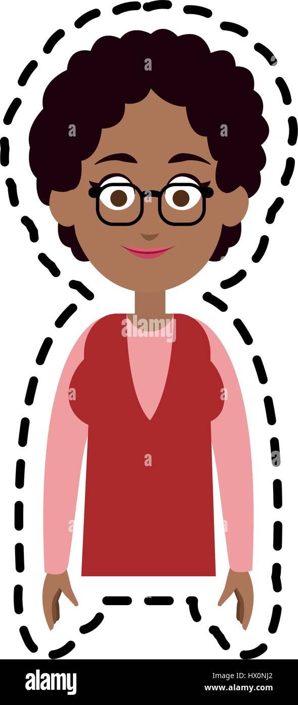 happy dark skin woman with short curly cartoon icon image vector ...