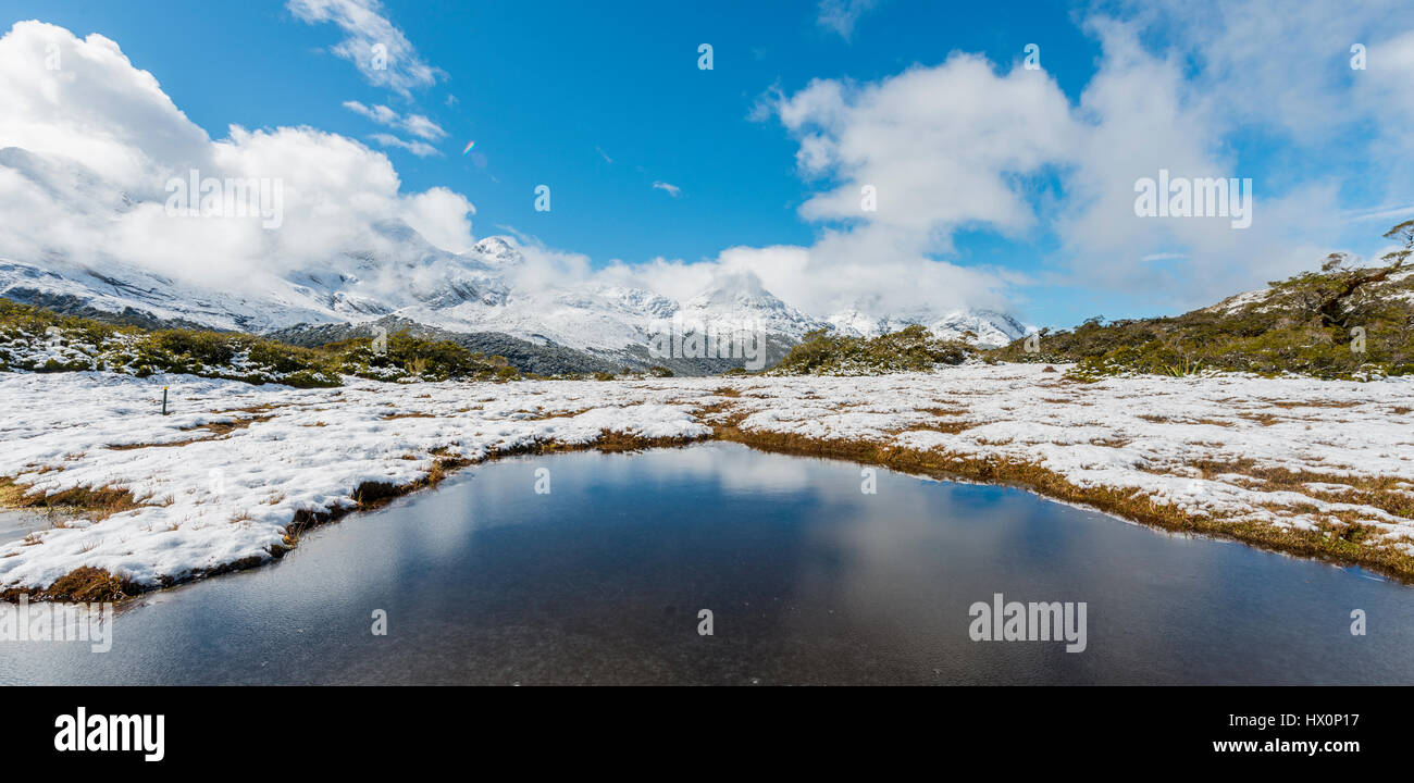 Mountain lake at the summit of Key Summit, Fiordland National Park, West Coast, Southland, New Zealand Stock Photo