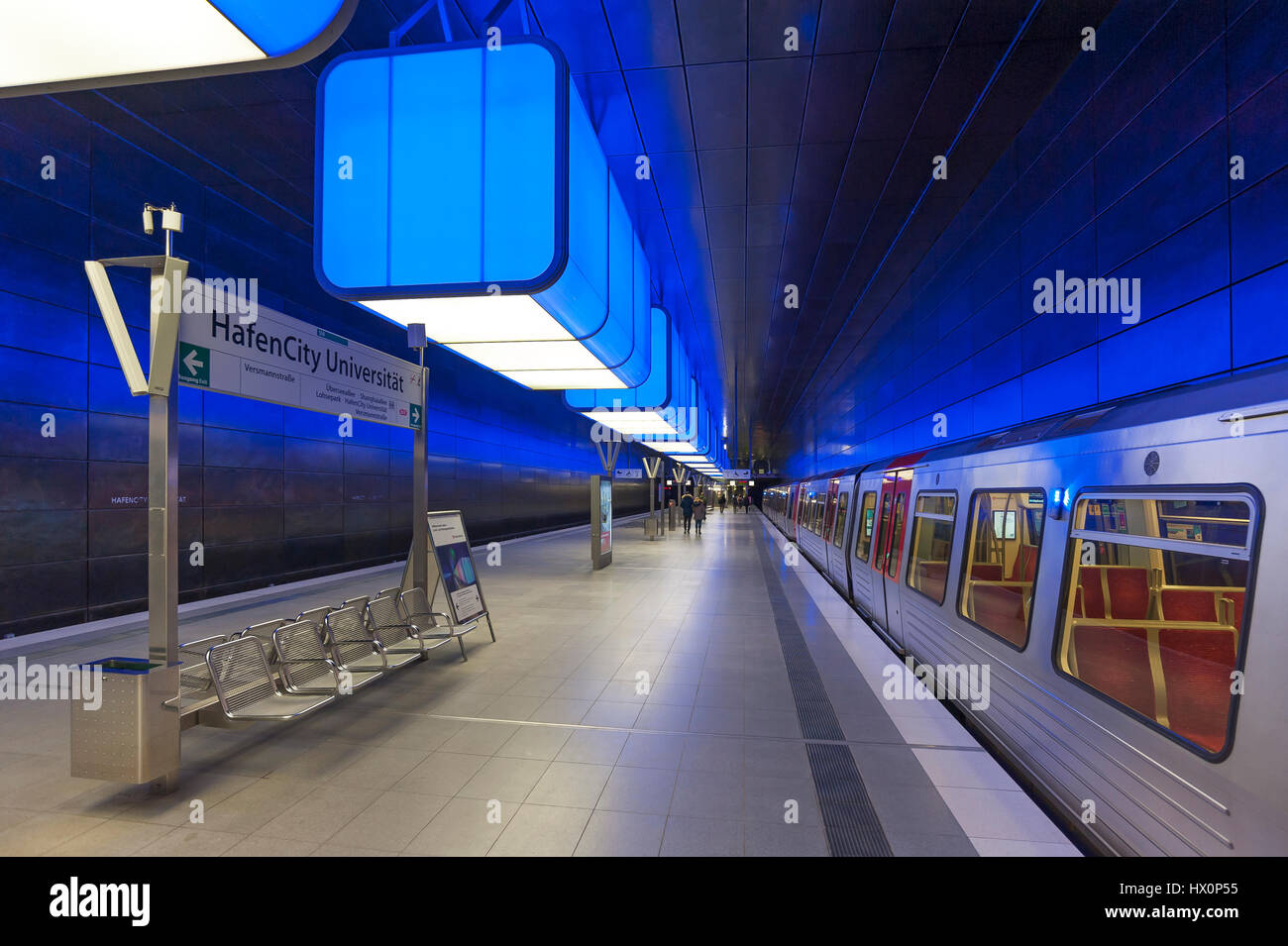 Modern metro station with changing play of colors, Hamburg, Germany Stock Photo