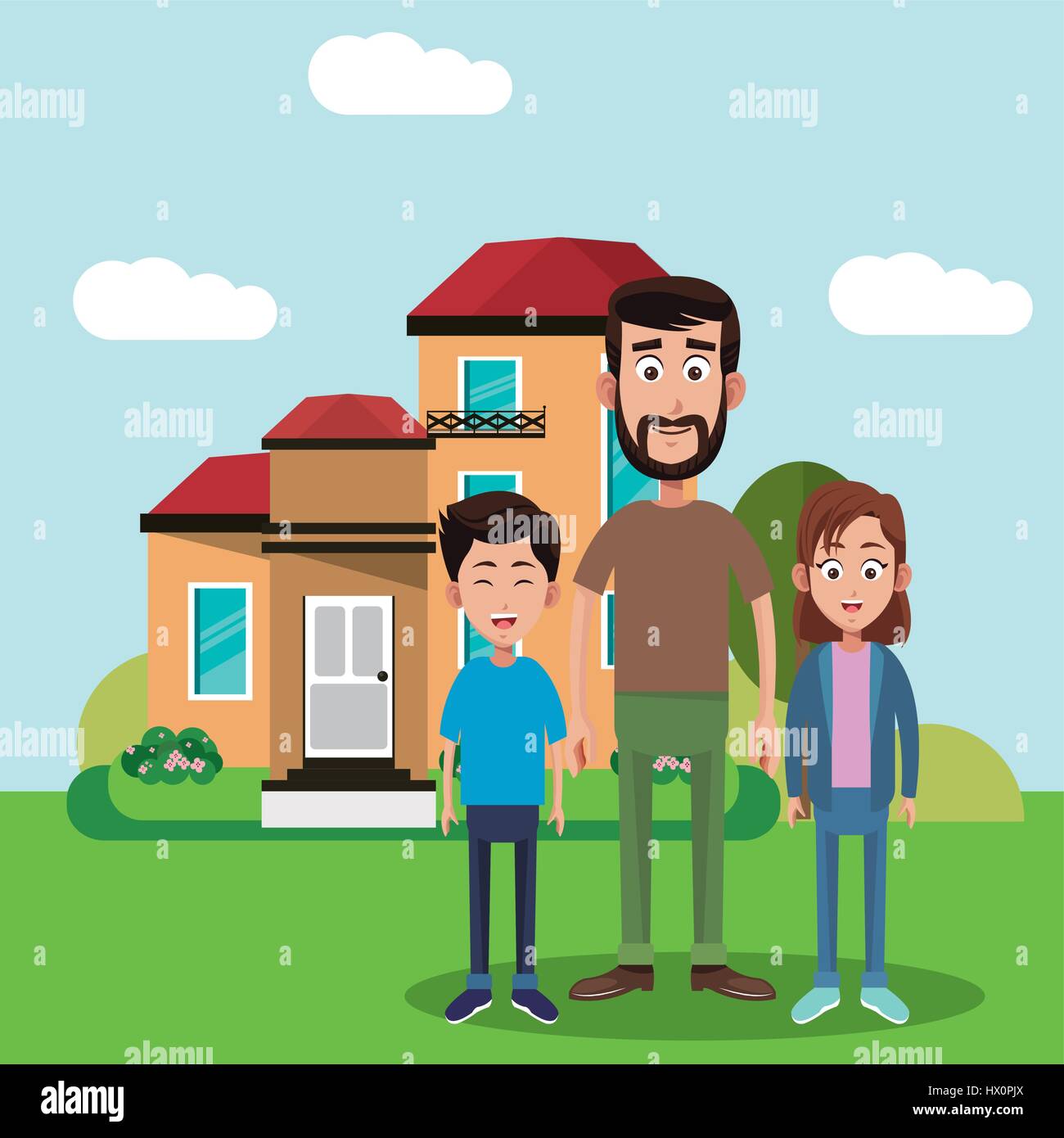 father and brothers standing house Stock Vector Image & Art - Alamy