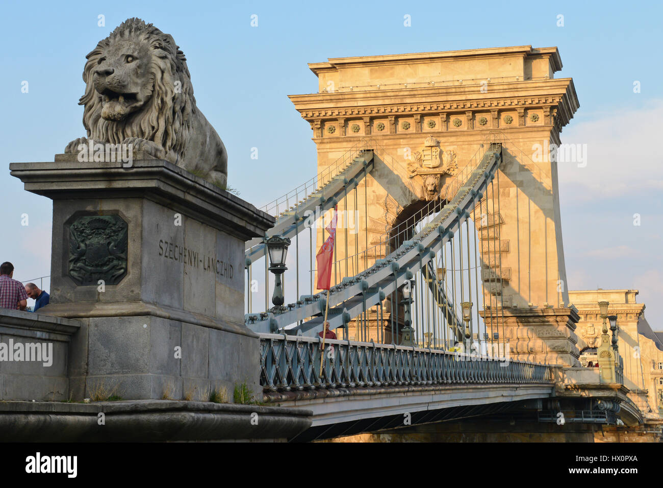 The szechenyi chain bridge on the danube, built at the end of the 19th ...