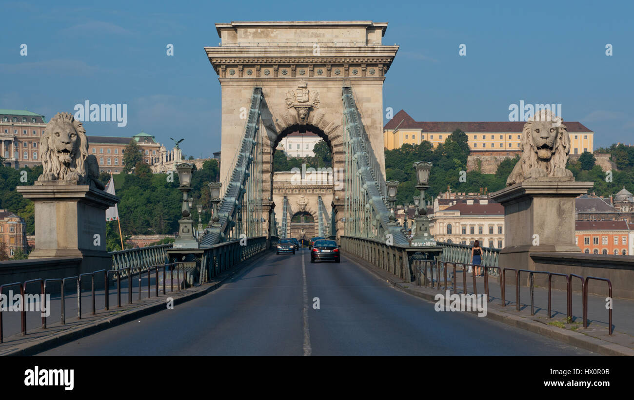 The szechenyi chain bridge on the danube, built at the end of the 19th ...