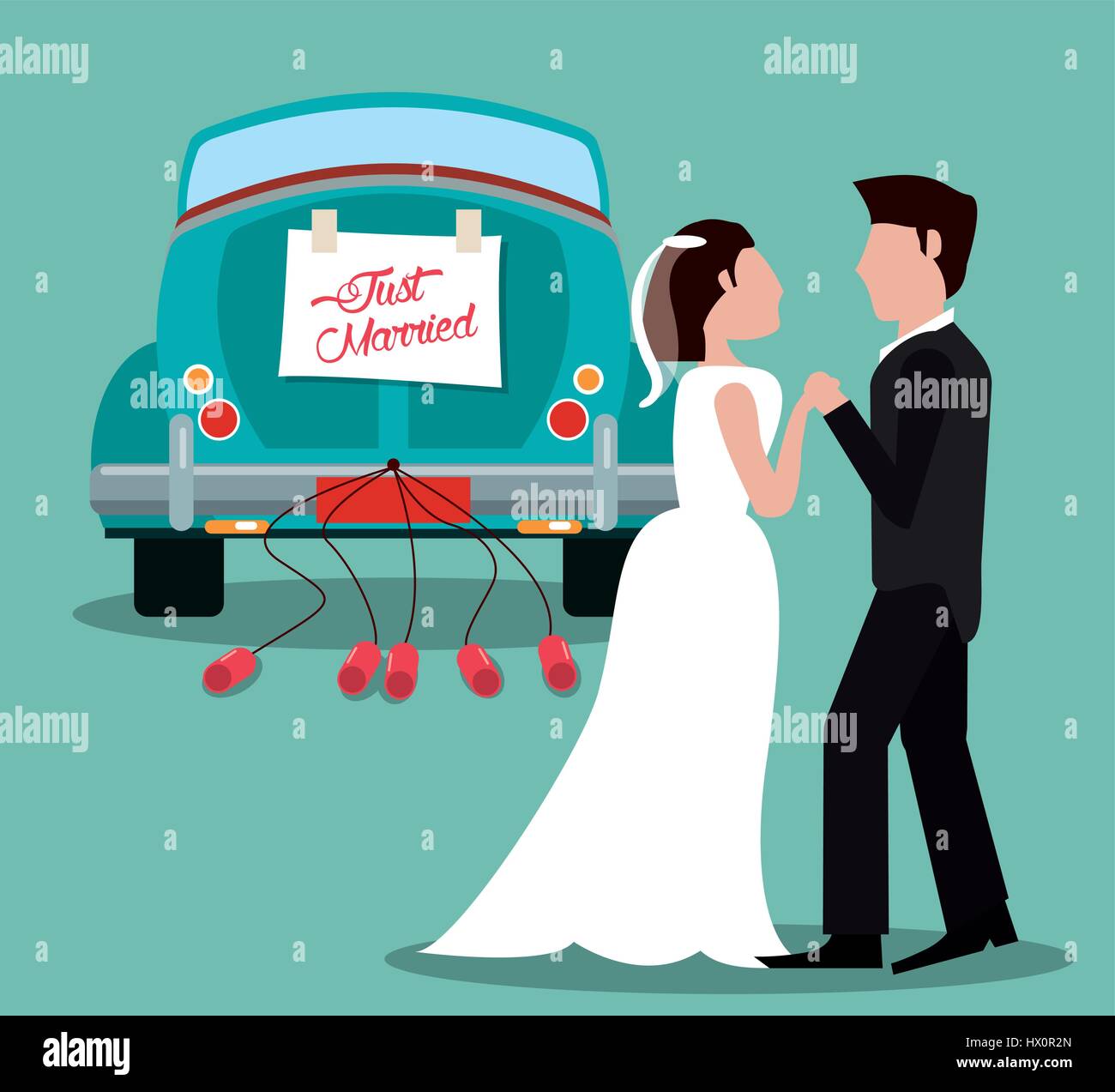 just married couple with car vintage Stock Vector Image & Art - Alamy