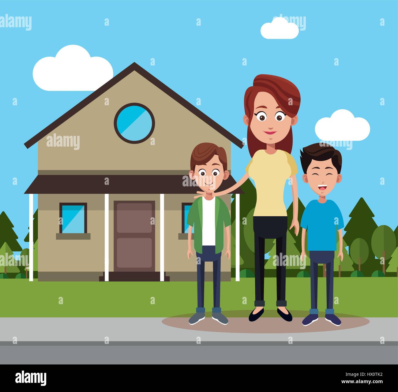 mother with son and friend house Stock Vector Image & Art - Alamy