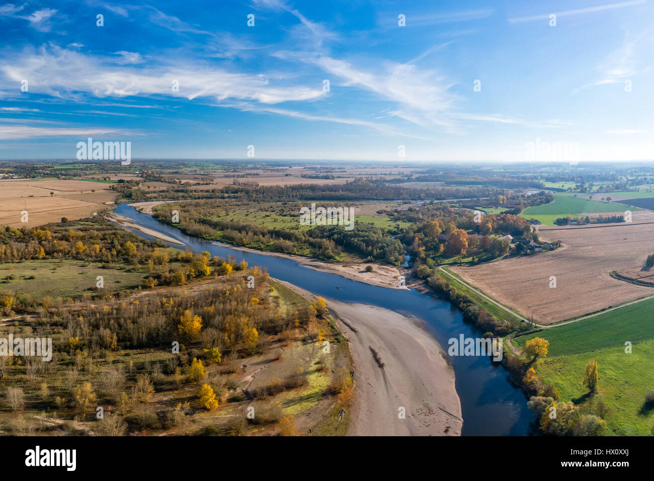 France, Allier, Bressoles, Natural Reserve of Val d'Allier in autumn (aerial view) Stock Photo