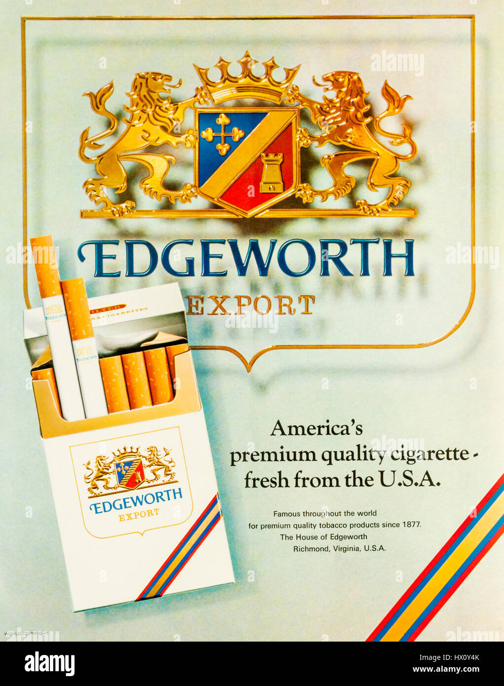 1970s magazine advertisement advertising Edgeworth cigarettes. Stock Photo