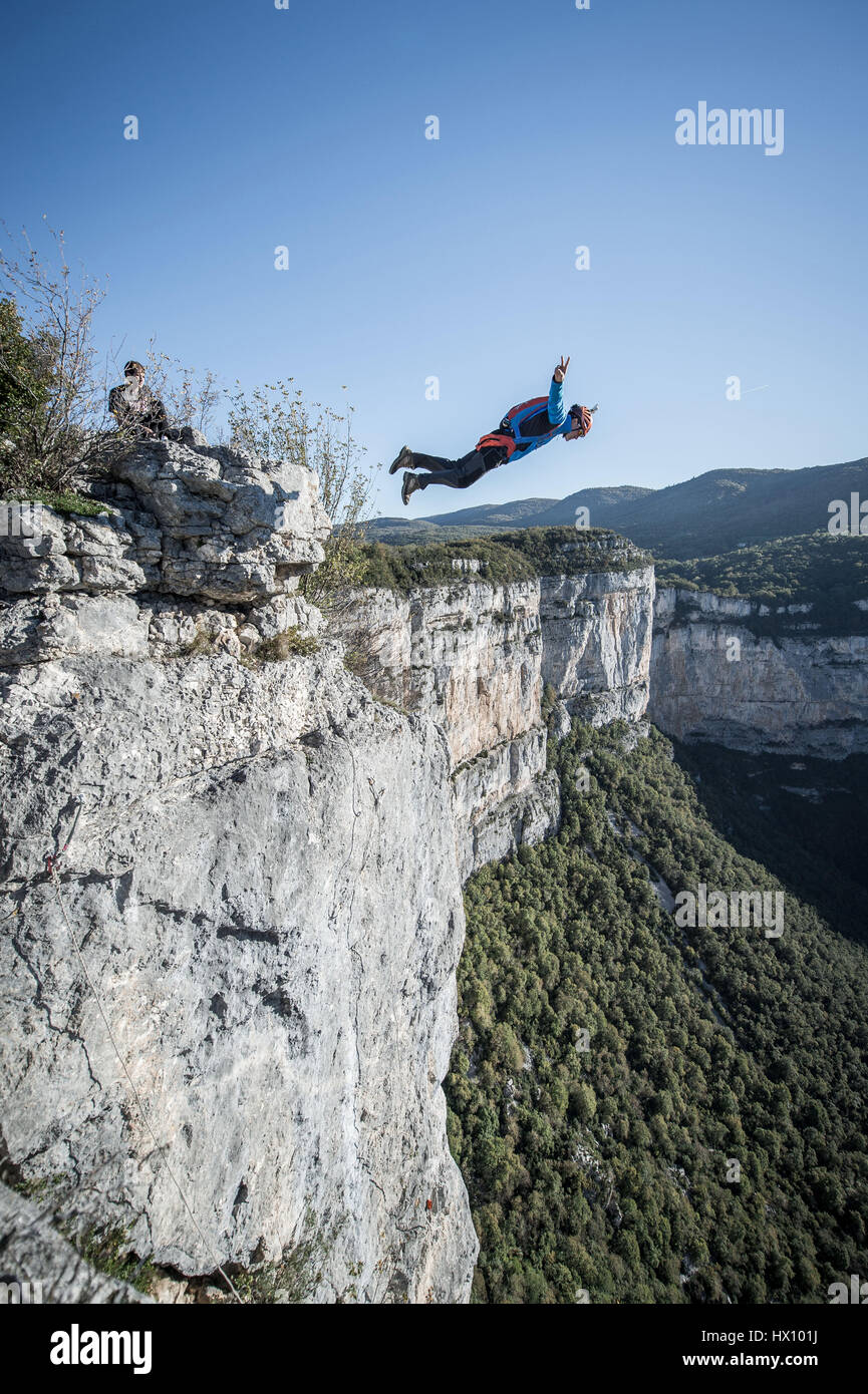 Basejumping in the mountains Stock Photo Alamy