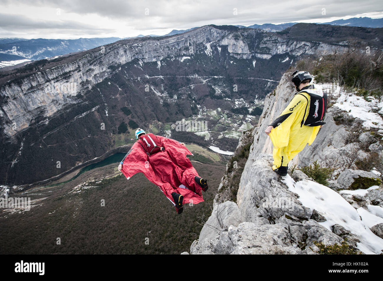 Basejumping in the mountains Stock Photo Alamy