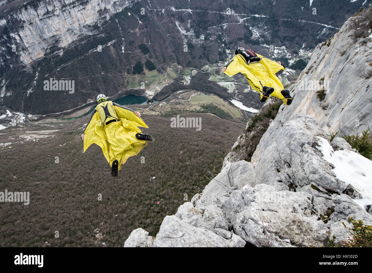 Basejumping in the mountains Stock Photo Alamy