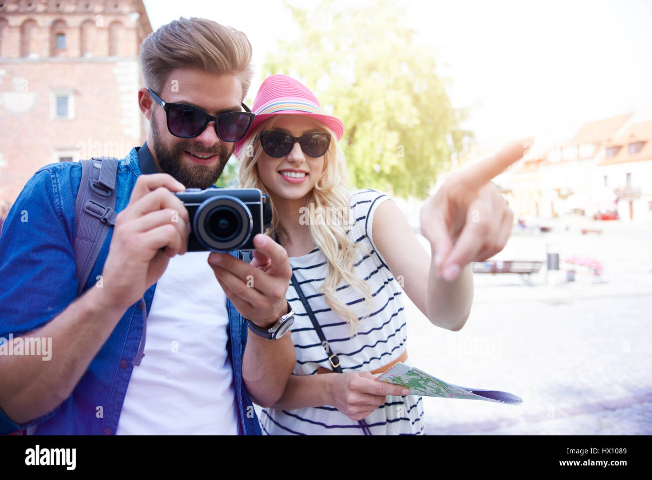 Young couple sightseeing old town Stock Photo