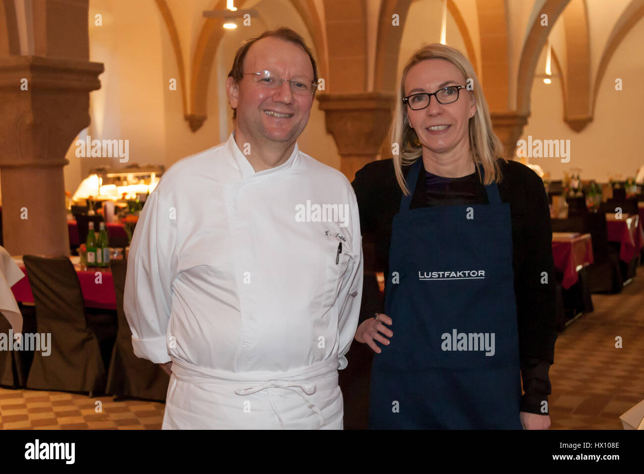 Michelin star chef Guiseppe Sestito with food writer Angela Berg Stock Photo