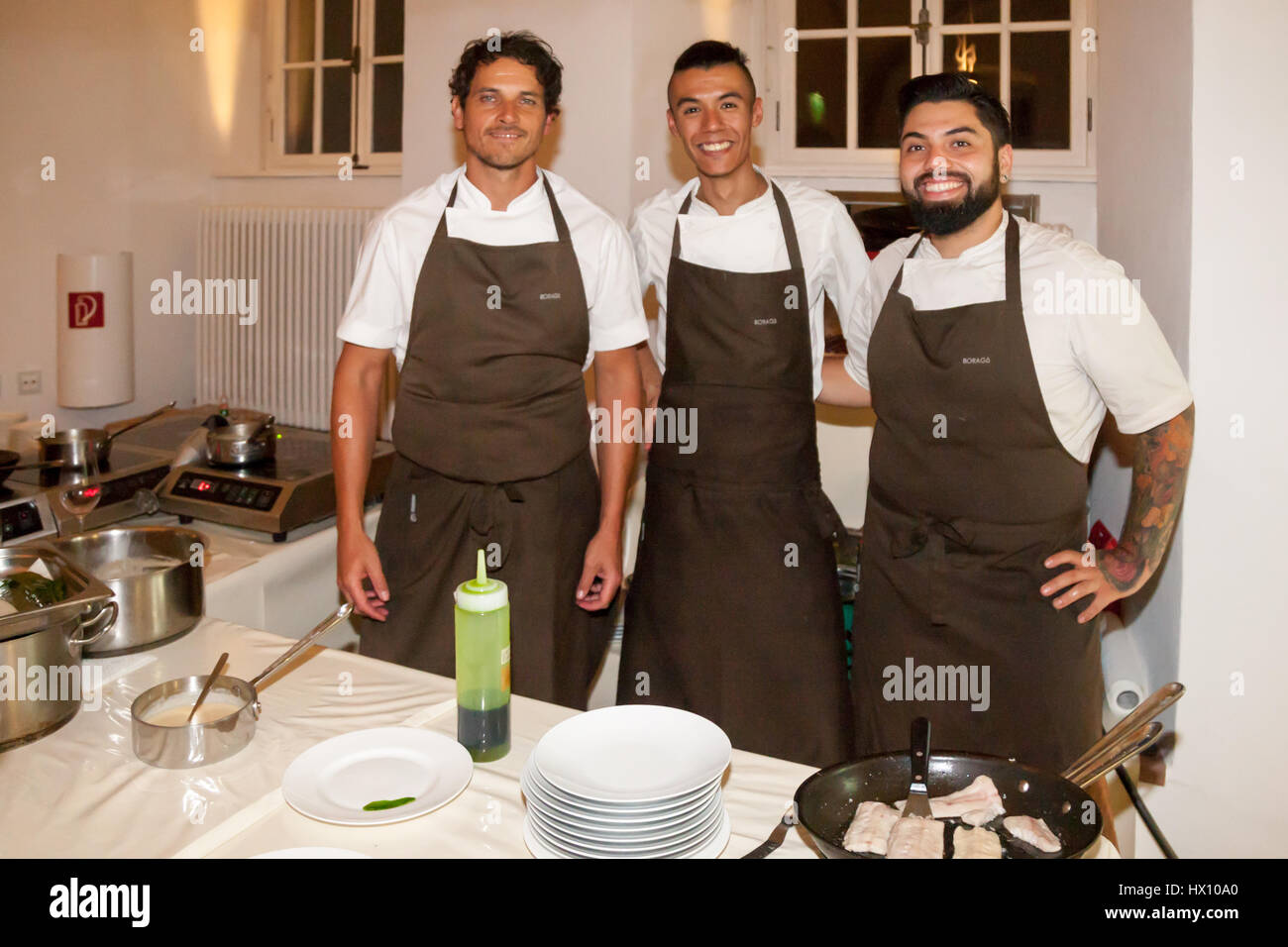 Michelin star chef Rodolfo Guzman (l.) with crew Stock Photo