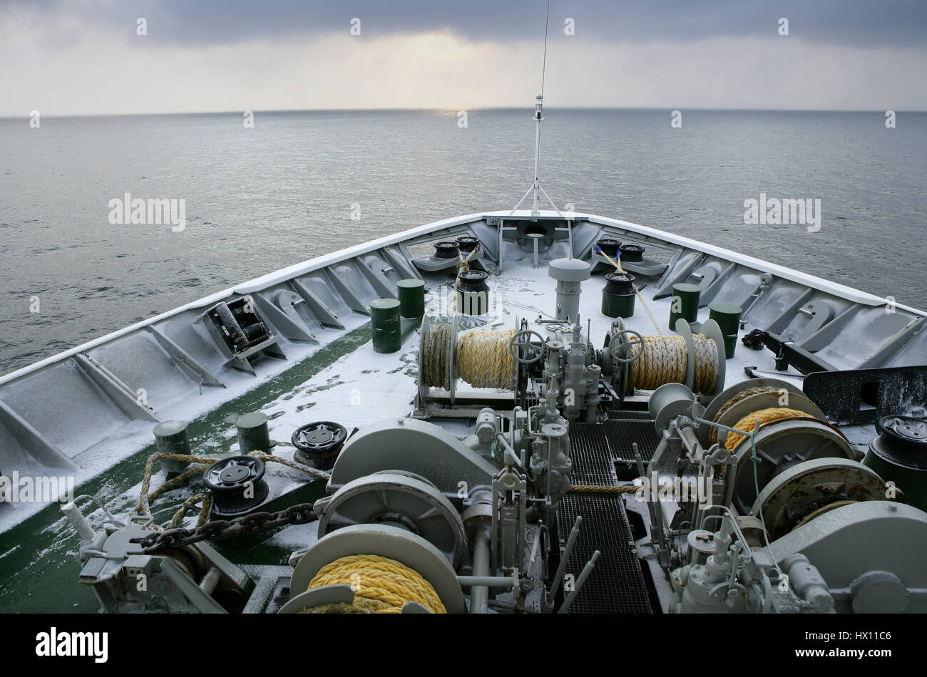 Arctic Ocean, ship on Barents Sea Stock Photo