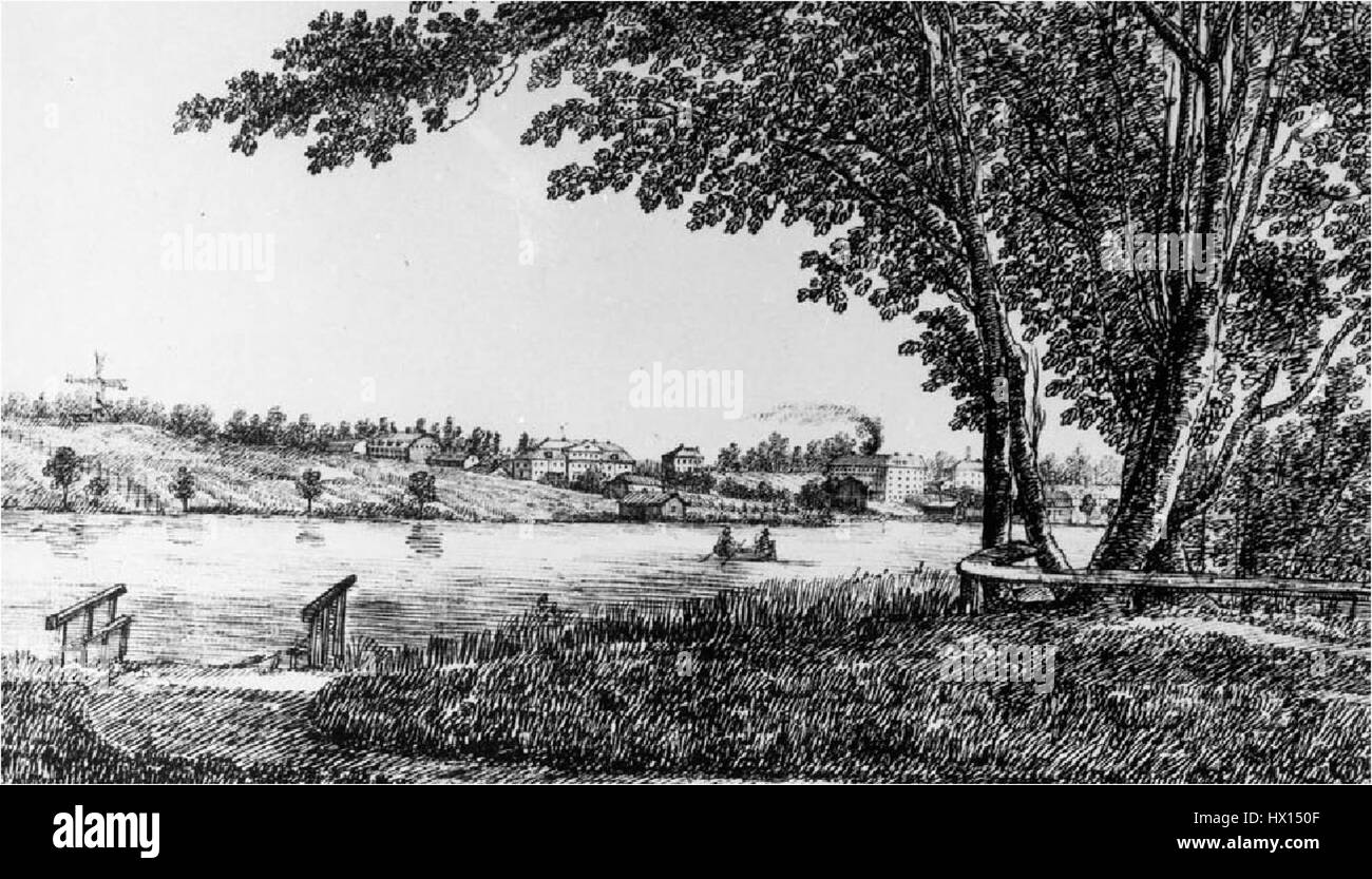 'Elfvik 1816' is a historical depiction of a landscape near Elfvik, created in 1816. The artwork illustrates the serene environment and natural beauty of the region during the early 19th century. Stock Photo