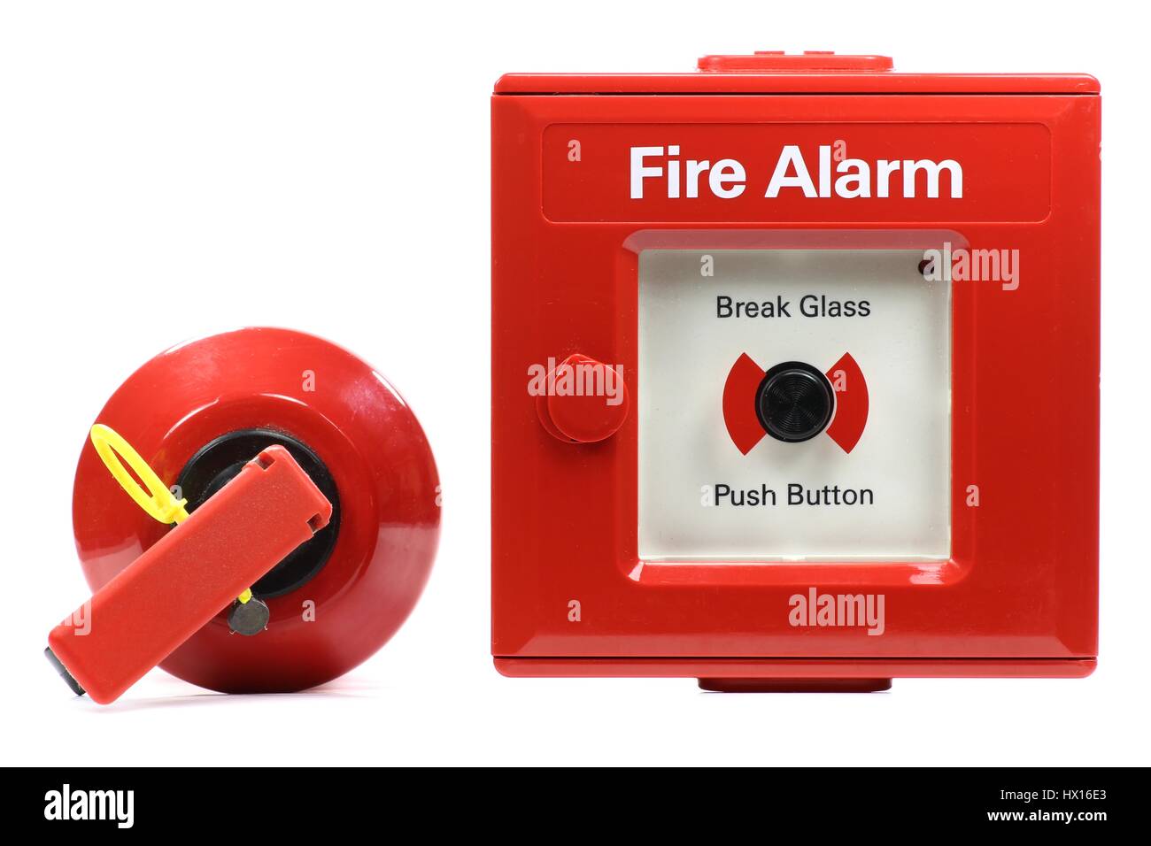 push-button fire alarm isolated on white background Stock Photo