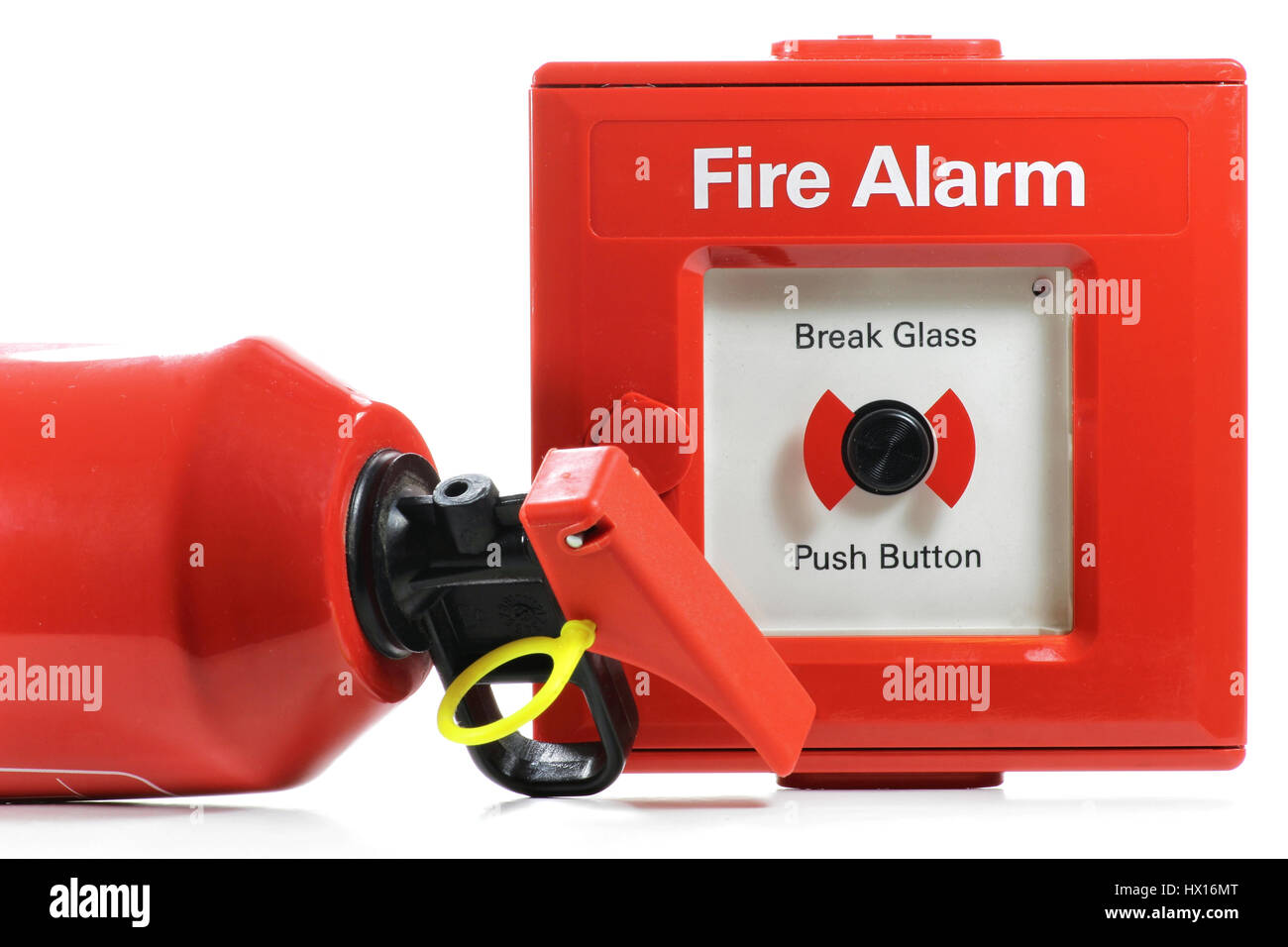 push-button fire alarm isolated on white background Stock Photo