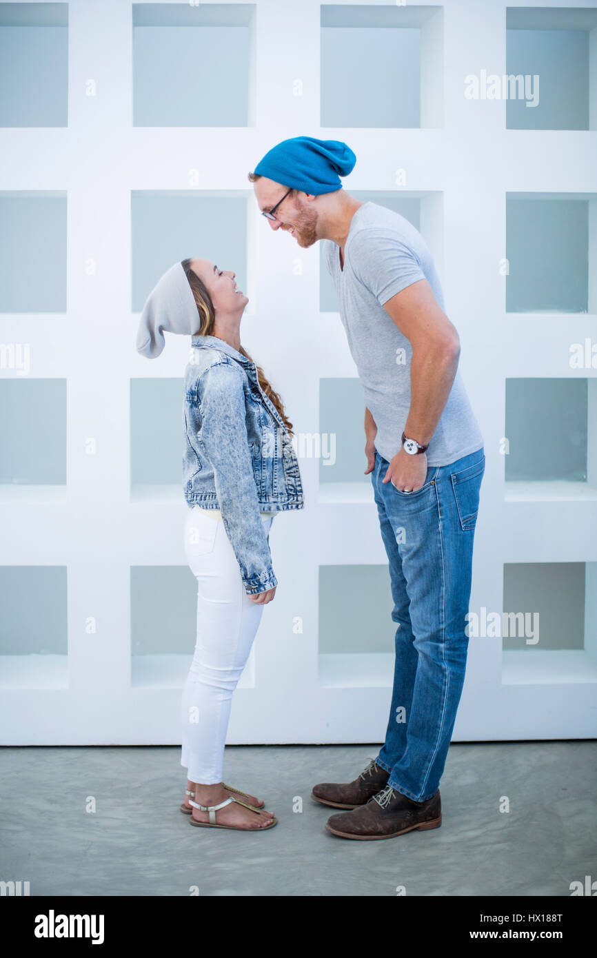 Short Man Tries Kiss Tall Woman Stock Photo 683489185