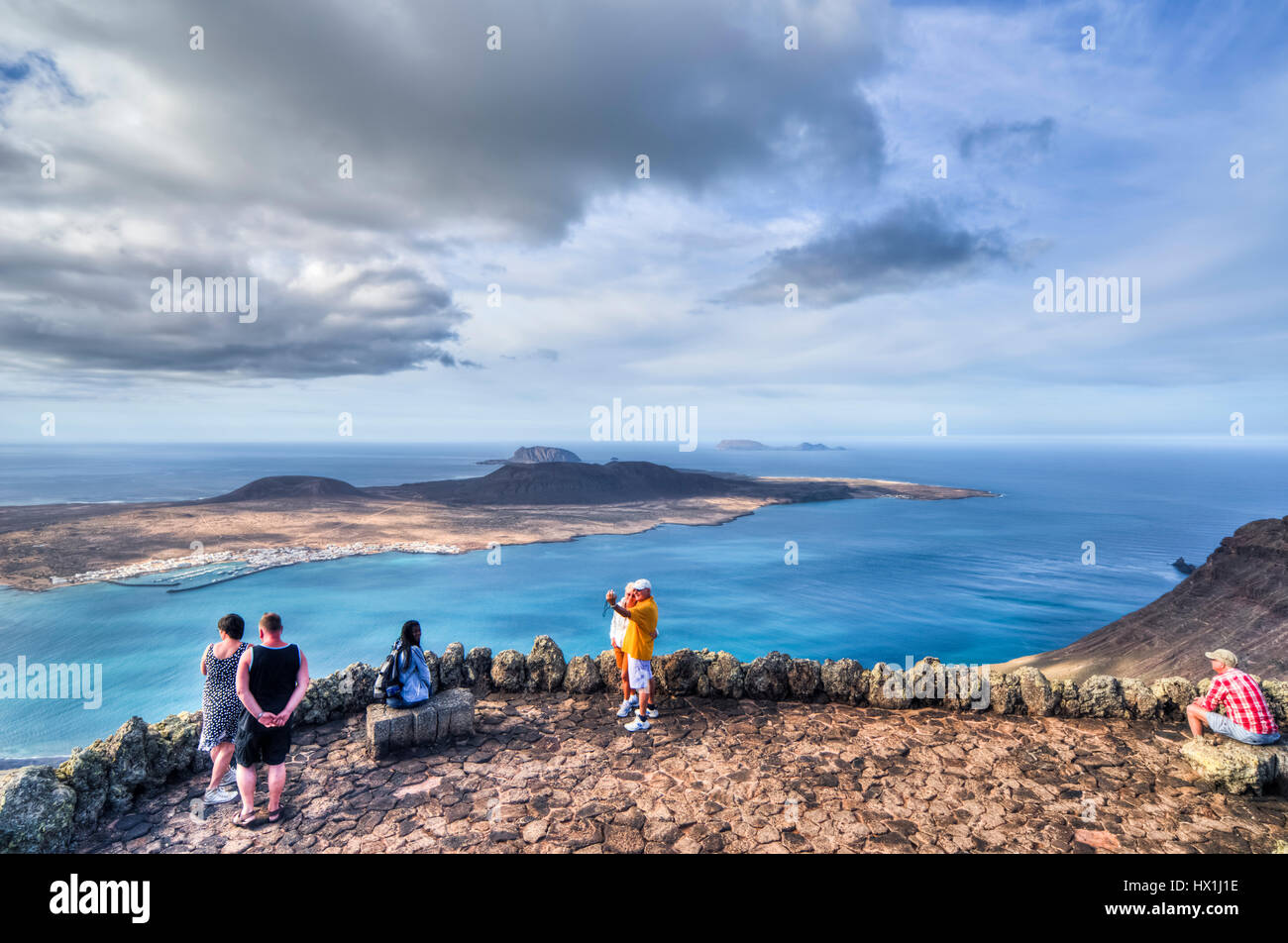 Canary island -  panoramic view from Mirador del Rio, built and planed by famous César Manrique,  to the island of Graciosa,  Lanzarote Stock Photo