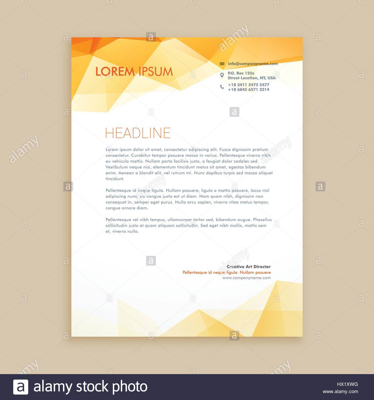 Yellow Low Poly Business Letterhead Template Vector Design Stock
