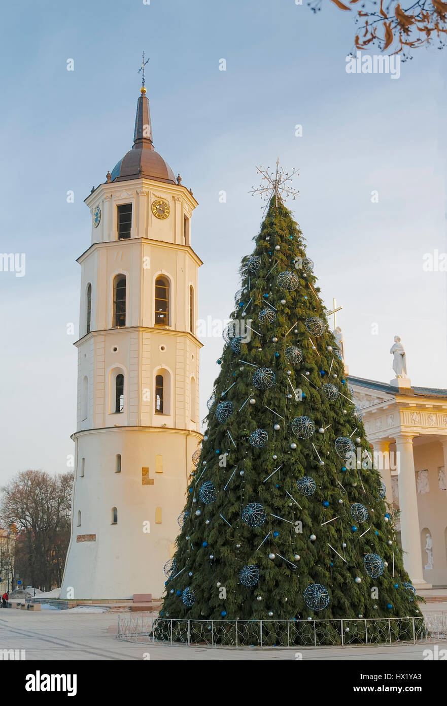 Christmas tree at the Cathedral of Vilnius. Lithuania Stock Photo
